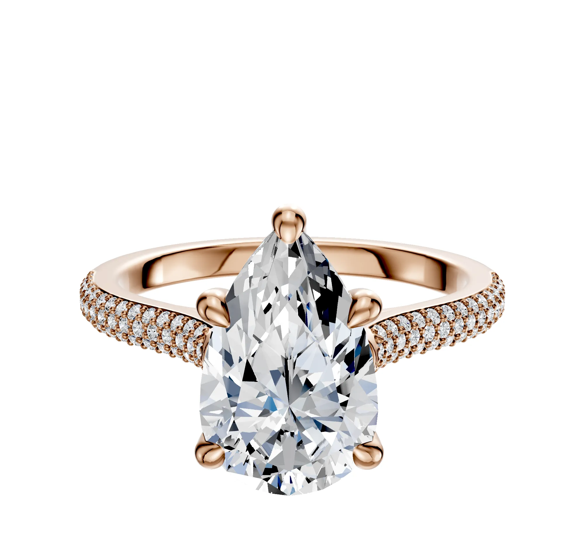18K Rose Gold 4 Prong Hidden Halo Cathedral Dome 3-Row-Pave 2.0mm Engagement Ring sold by Effy