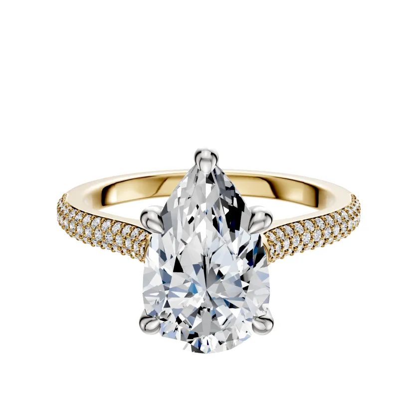 18K Two Tone 4 Prong Hidden Halo Cathedral Dome 3-Row-Pave 2.0mm Engagement Ring sold by Effy