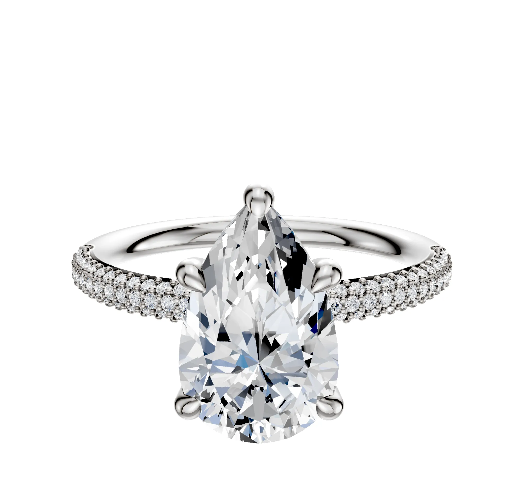 14K White Gold 4 Prong Hidden Halo Classic Dome 3-Row-Pave 2.0mm Engagement Ring sold by Effy