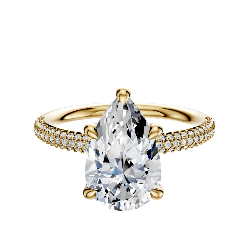 18K Yellow Gold 4 Prong Hidden Halo Classic Dome 3-Row-Pave 2.0mm Engagement Ring sold by Effy