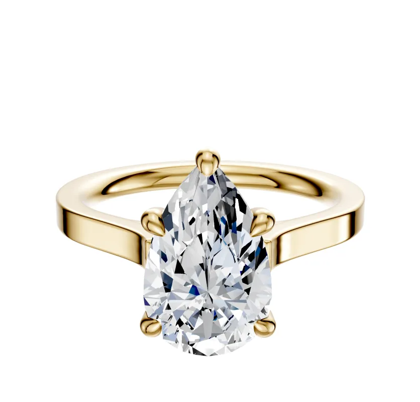 14K Yellow Gold 4 Prong Hidden Halo Cathedral Flat 2.0mm Engagement Ring made by Effy