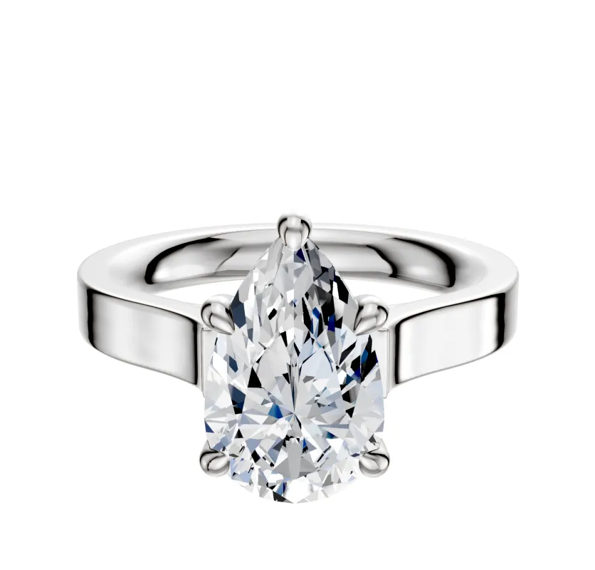 14K White Gold 4 Prong Hidden Halo Cathedral Flat 3.0mm Engagement Ring made by Effy
