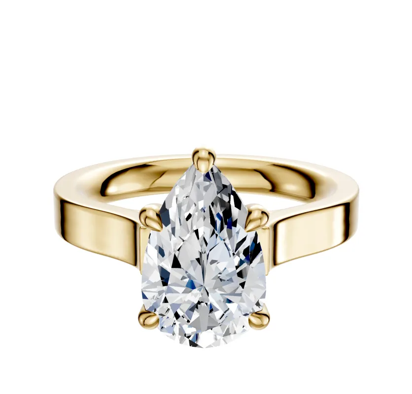 18K Yellow Gold 4 Prong Hidden Halo Cathedral Flat 3.0mm Engagement Ring sold by Effy