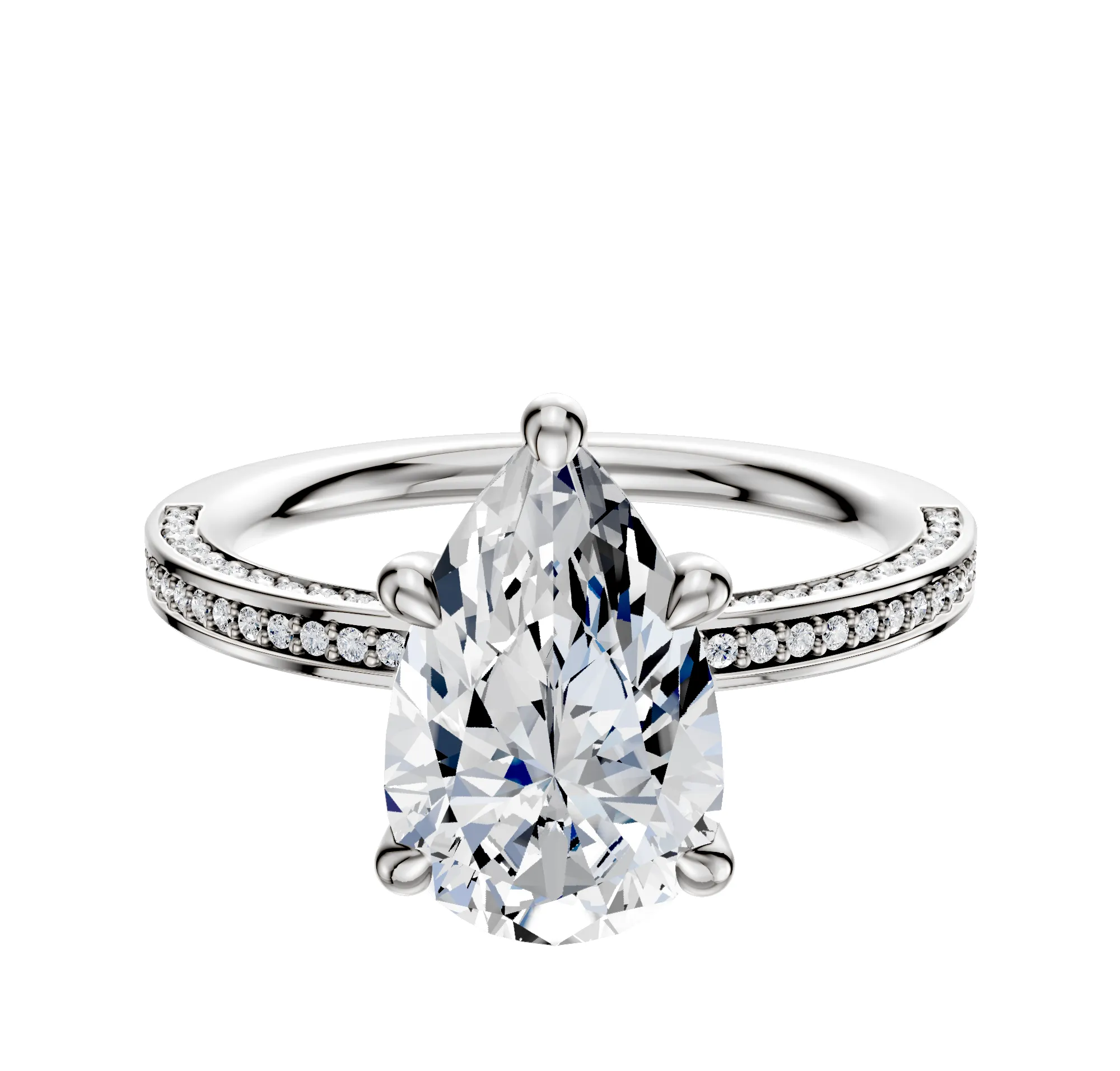 14K White Gold 4 Prong Hidden Halo Classic Flat 3-Row-Pave 2.0mm Engagement Ring sold by Effy