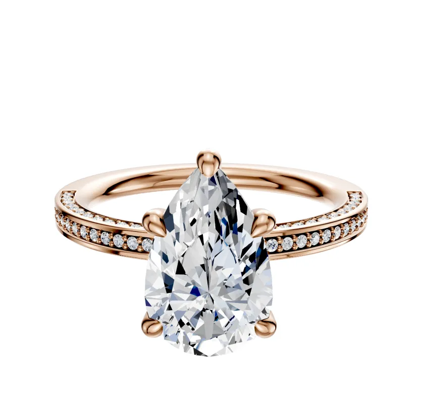 18K Rose Gold 4 Prong Hidden Halo Classic Flat 3-Row-Pave 2.0mm Engagement Ring sold by Effy