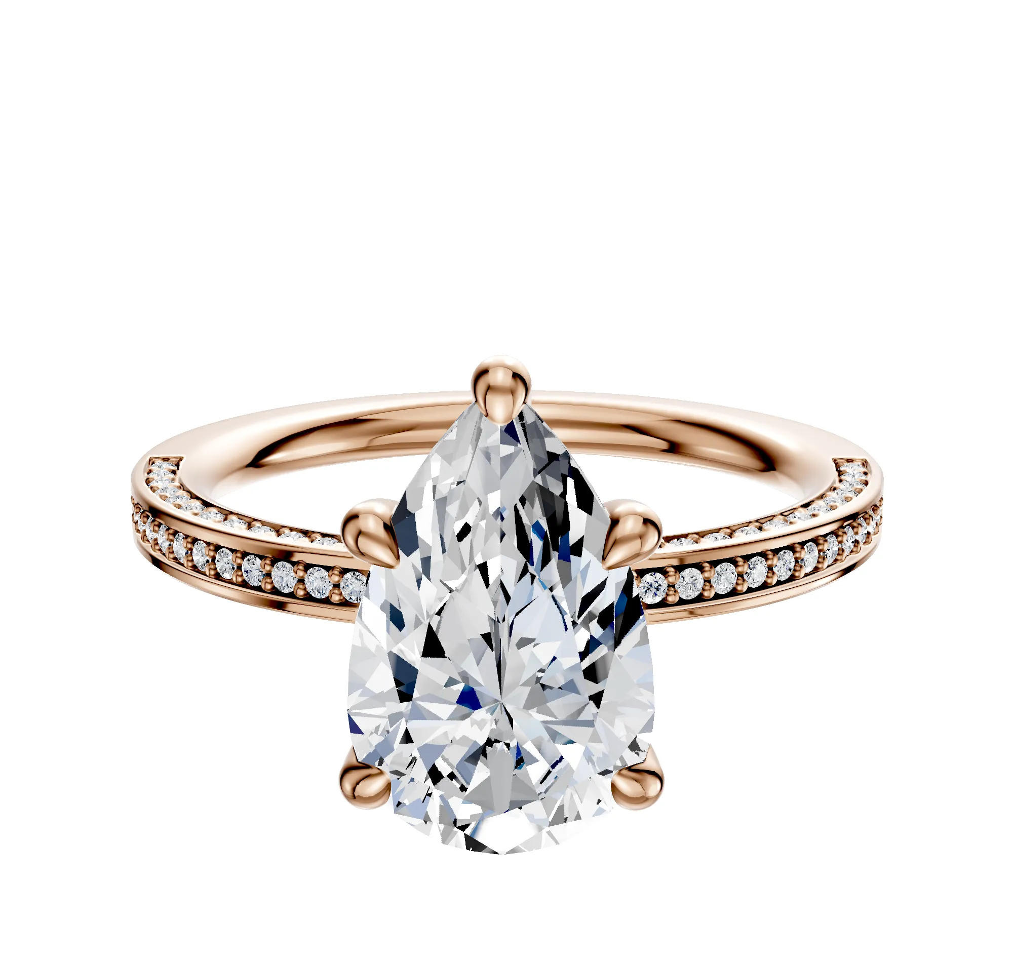 18K Rose Gold 4 Prong Hidden Halo Classic Flat 3-Row-Pave 2.0mm Engagement Ring sold by Effy