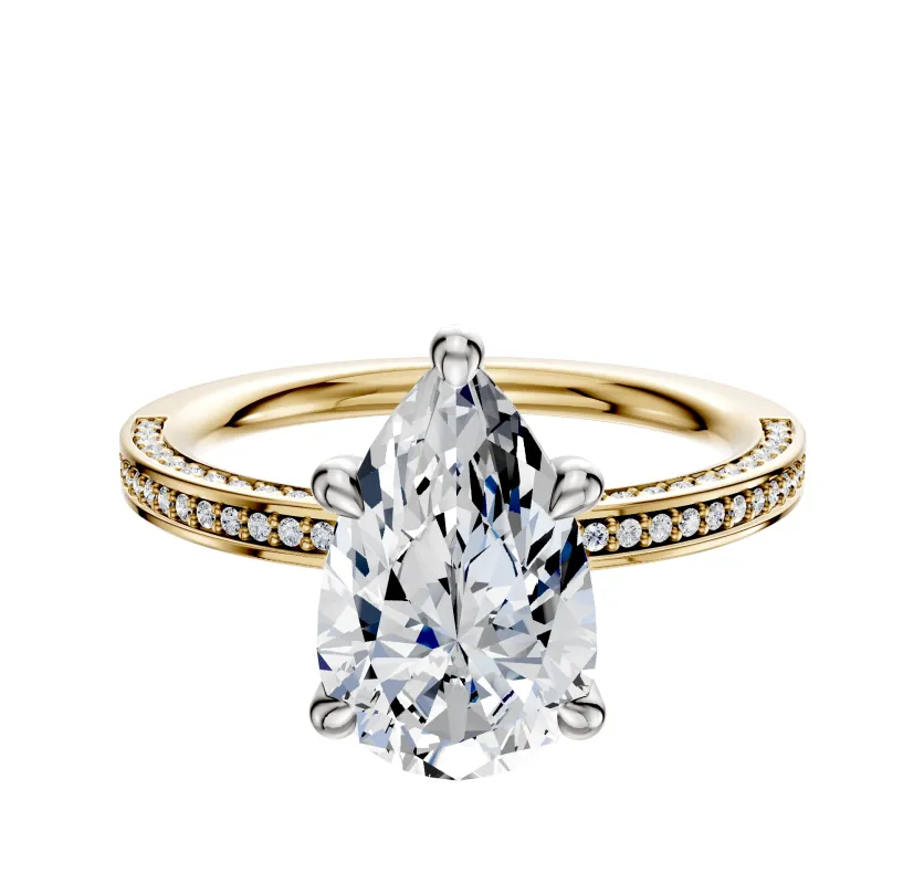 18K Two Tone 4 Prong Hidden Halo Classic Flat 3-Row-Pave 2.0mm Engagement Ring sold by Effy