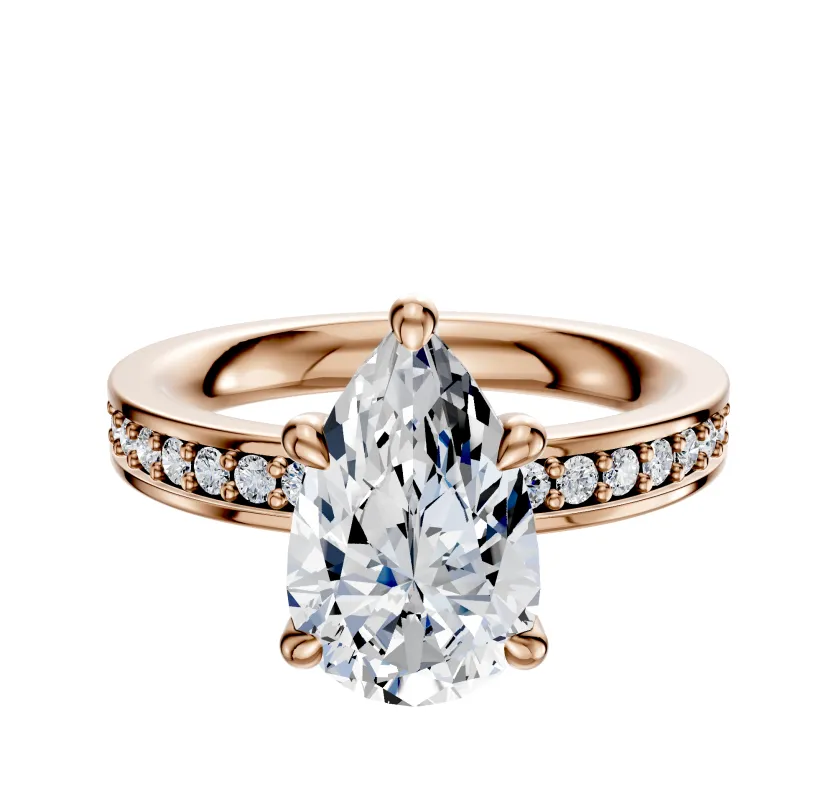 14K Rose Gold 4 Prong Hidden Halo Classic Flat 1-Row-Pave 2.5mm Engagement Ring made by Effy