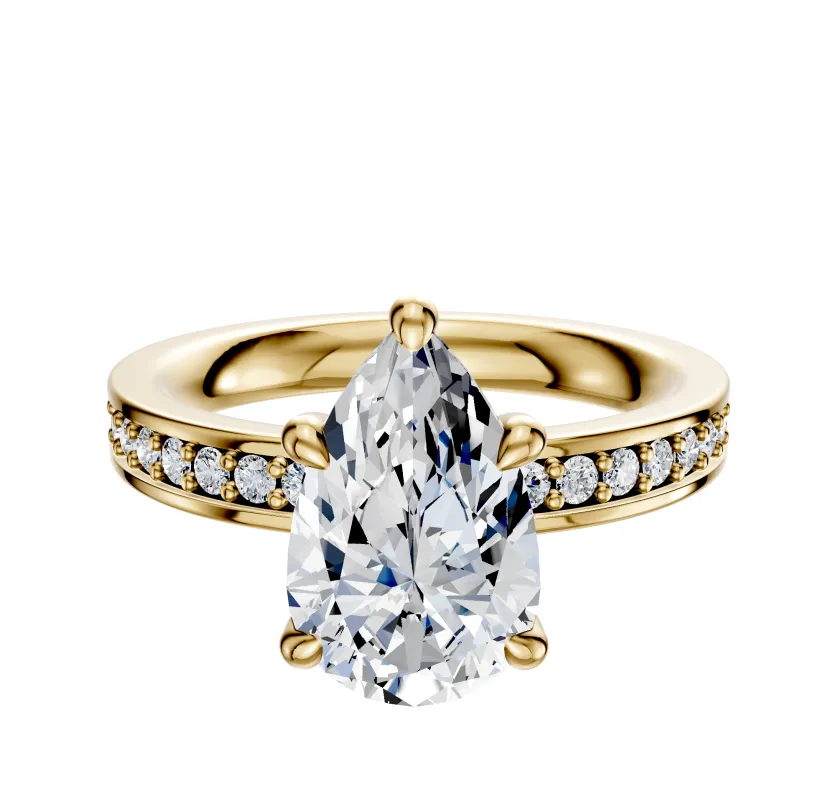 18K Yellow Gold 4 Prong Hidden Halo Classic Flat 1-Row-Pave 2.5mm Engagement Ring made by Effy
