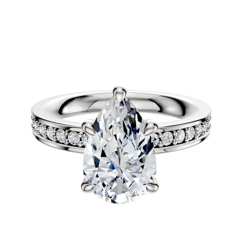 Platinum 4 Prong Hidden Halo Classic Flat 1-Row-Pave 2.5mm Engagement Ring sold by Effy