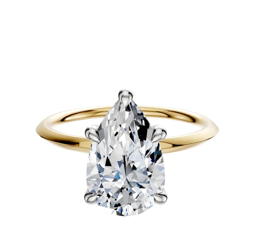 18K Two Tone 4 Prong Hidden Halo Classic Knife Edge 1.5mm Engagement Ring made by Effy