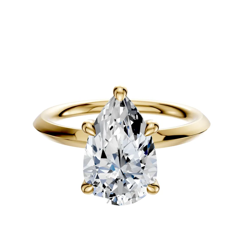 14K Yellow Gold 4 Prong Hidden Halo Classic Knife Edge 2.0mm Engagement Ring made by Effy