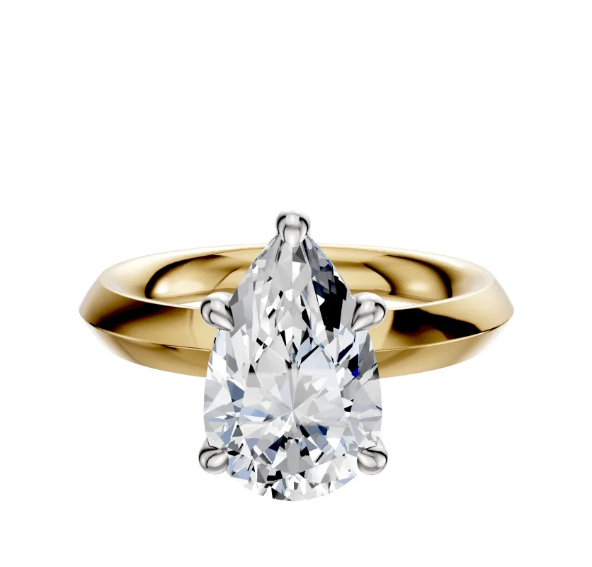 18K Two Tone 4 Prong Hidden Halo Classic Knife Edge 3.0mm Engagement Ring sold by Effy