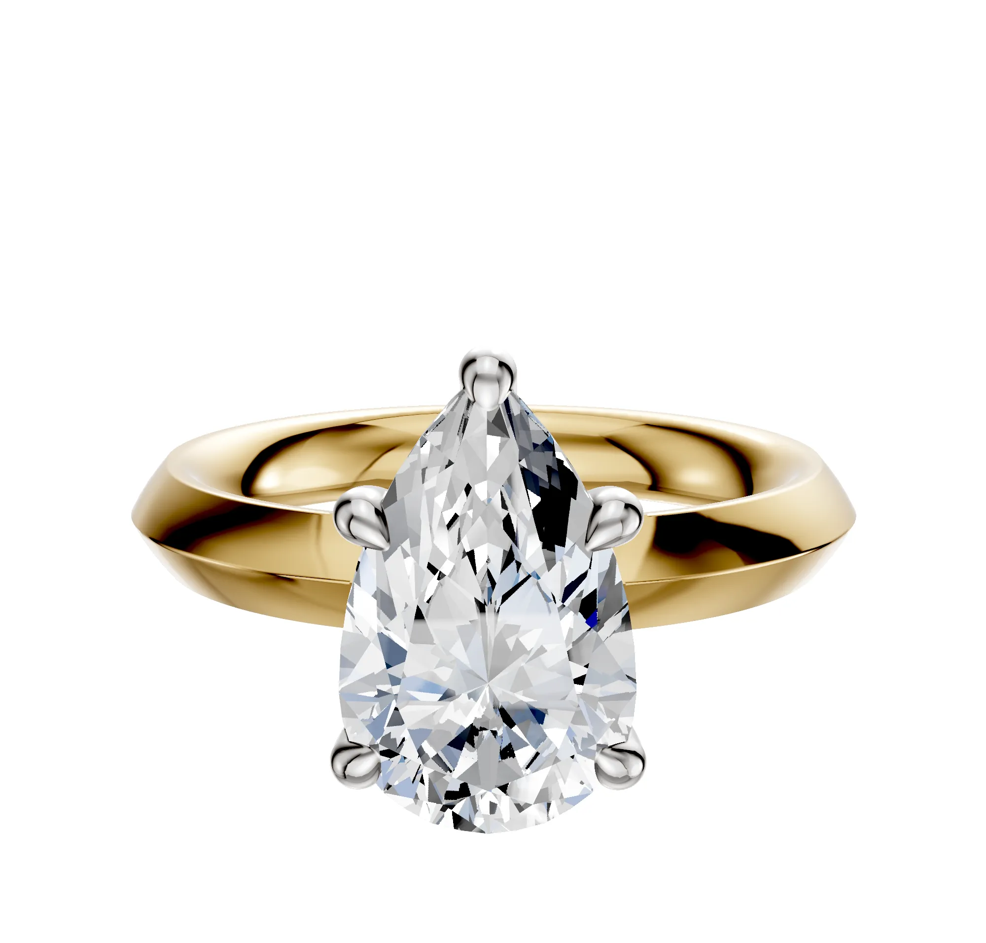 18K Two Tone 4 Prong Hidden Halo Classic Knife Edge 3.0mm Engagement Ring sold by Effy