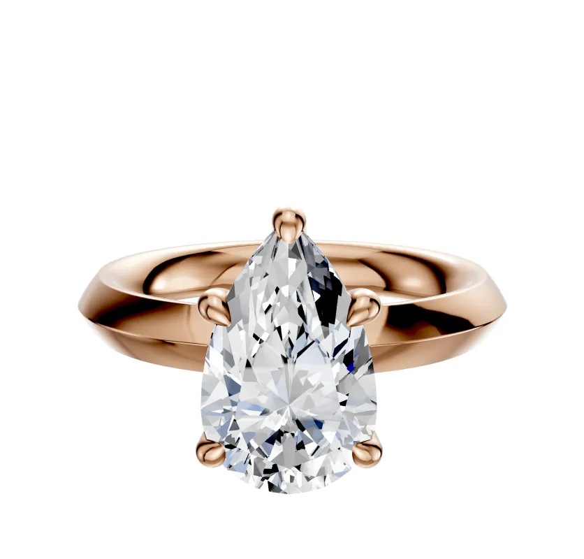 18K Rose Gold 4 Prong Hidden Halo Classic Knife Edge 3.0mm Engagement Ring made by Effy