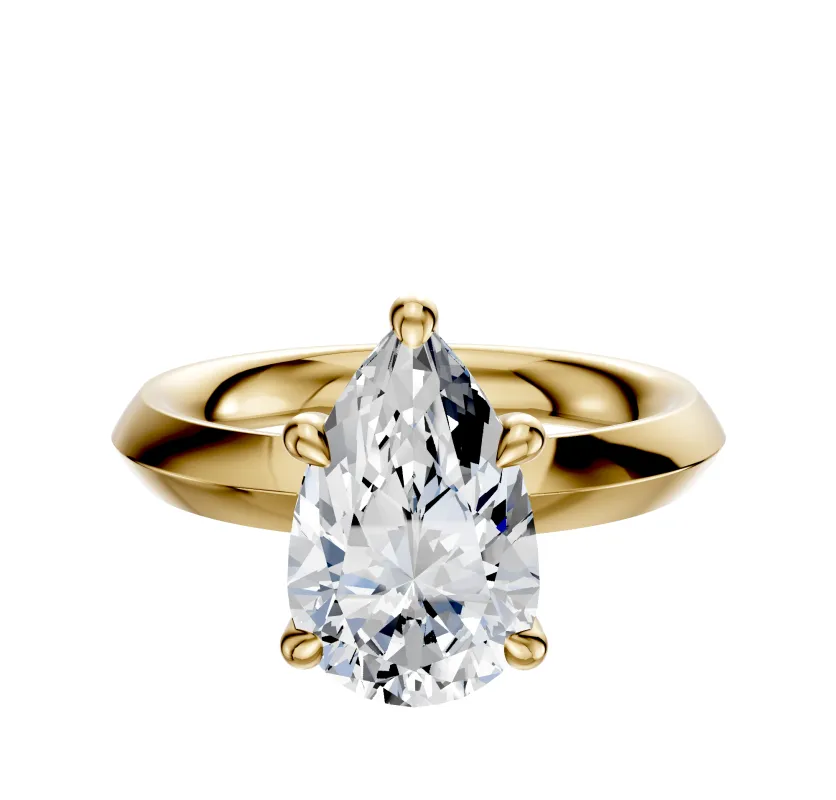 18K Yellow Gold 4 Prong Hidden Halo Classic Knife Edge 3.0mm Engagement Ring sold by Effy