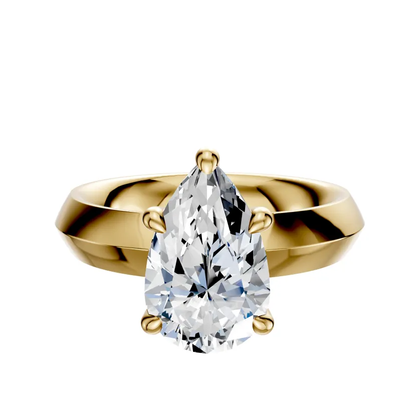 18K Yellow Gold 4 Prong Hidden Halo Classic Knife Edge 4.0mm Engagement Ring made by Effy