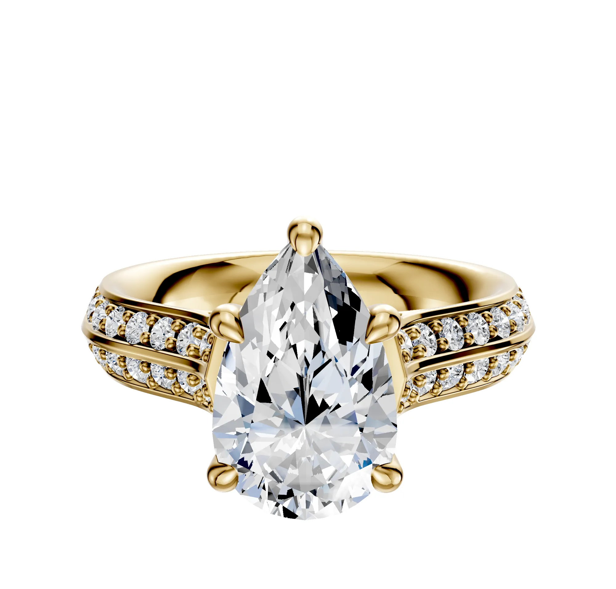18K Yellow Gold 4 Prong Hidden Halo Cathedral Knife Edge 1-Row-Pave 2.5mm Engagement Ring sold by Effy