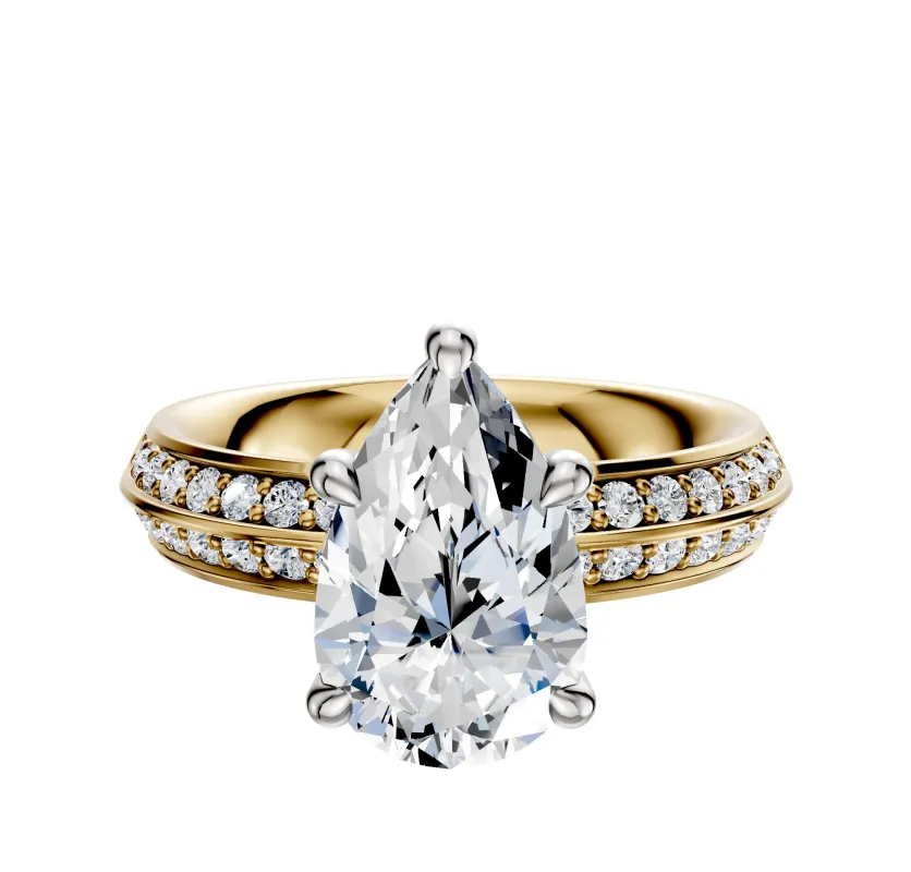 14K Two Tone 4 Prong Hidden Halo Classic Knife Edge 1-Row-Pave 2.5mm Engagement Ring sold by Effy