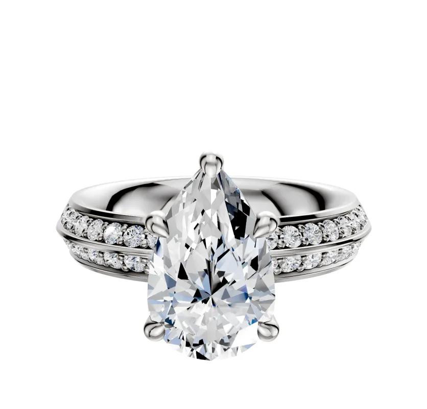 Platinum 4 Prong Hidden Halo Classic Knife Edge 1-Row-Pave 2.5mm Engagement Ring sold by Effy