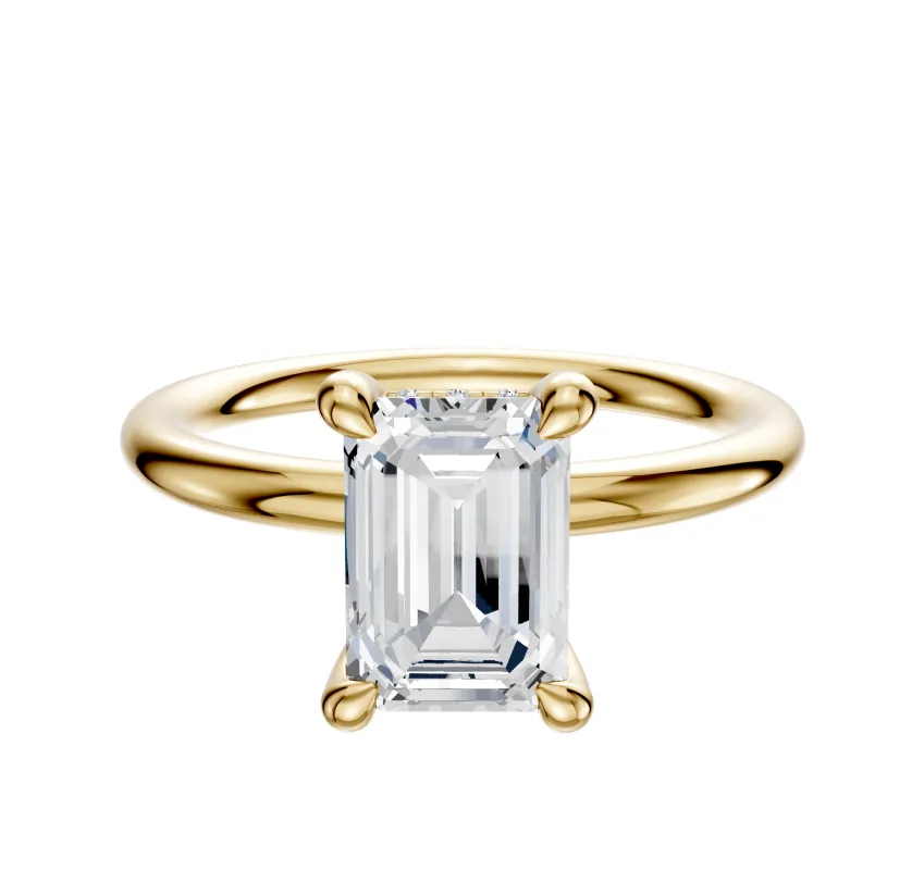 18K Yellow Gold 4 Prong Hidden Halo Classic Dome 2.0mm Engagement Ring made by Effy