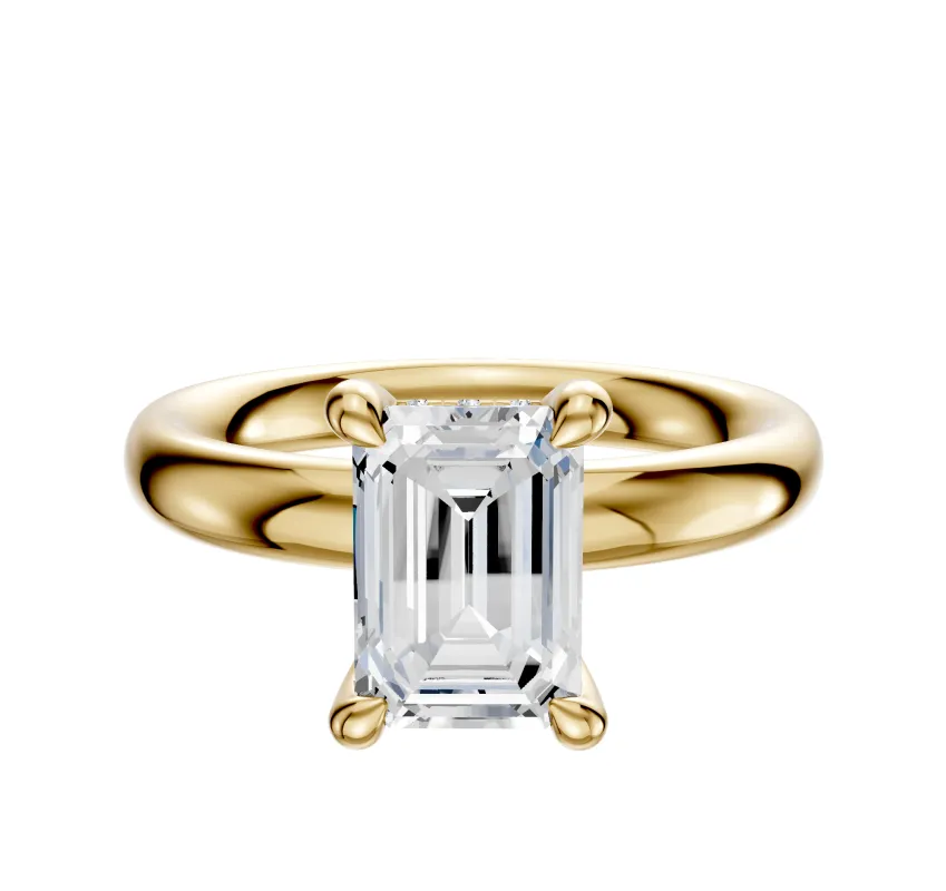 18K Yellow Gold 4 Prong Hidden Halo Classic Dome 3.0mm Engagement Ring made by Effy