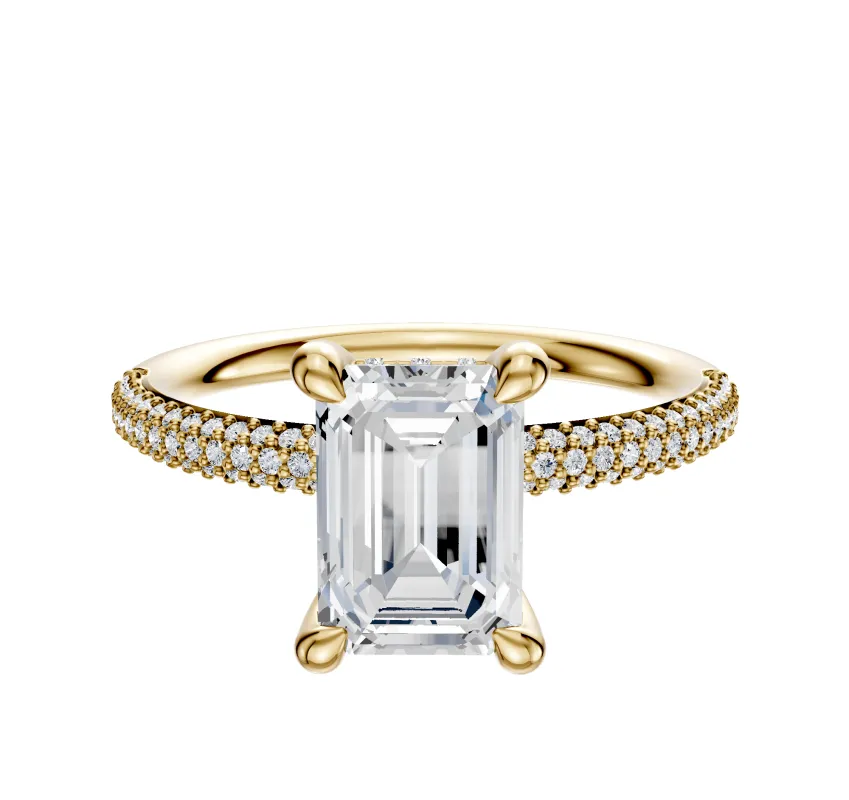 14K Yellow Gold 4 Prong Hidden Halo Classic Dome 3-Row-Pave 2.0mm Engagement Ring made by Effy