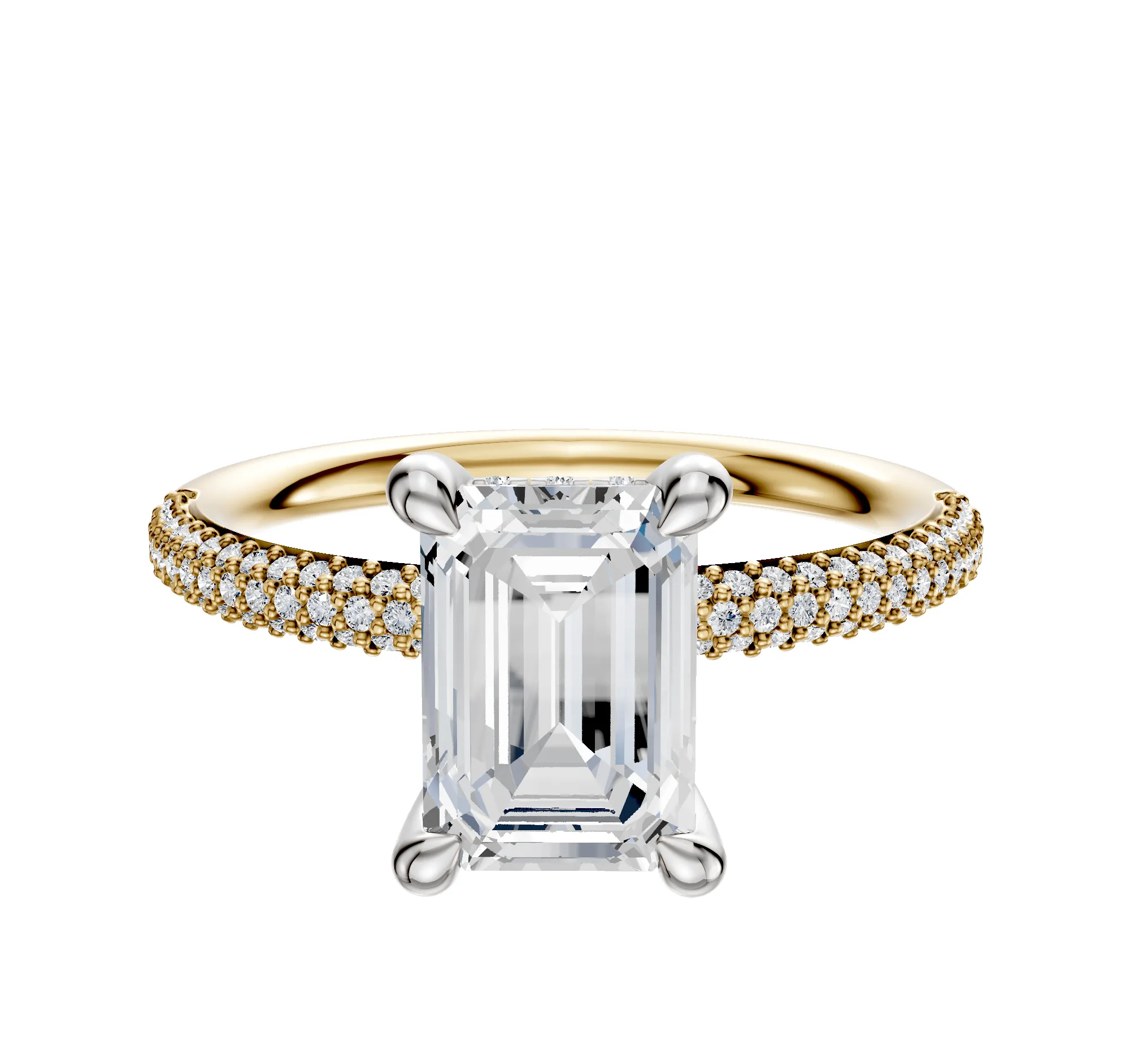 14K Two Tone 4 Prong Hidden Halo Classic Dome 3-Row-Pave 2.0mm Engagement Ring sold by Effy