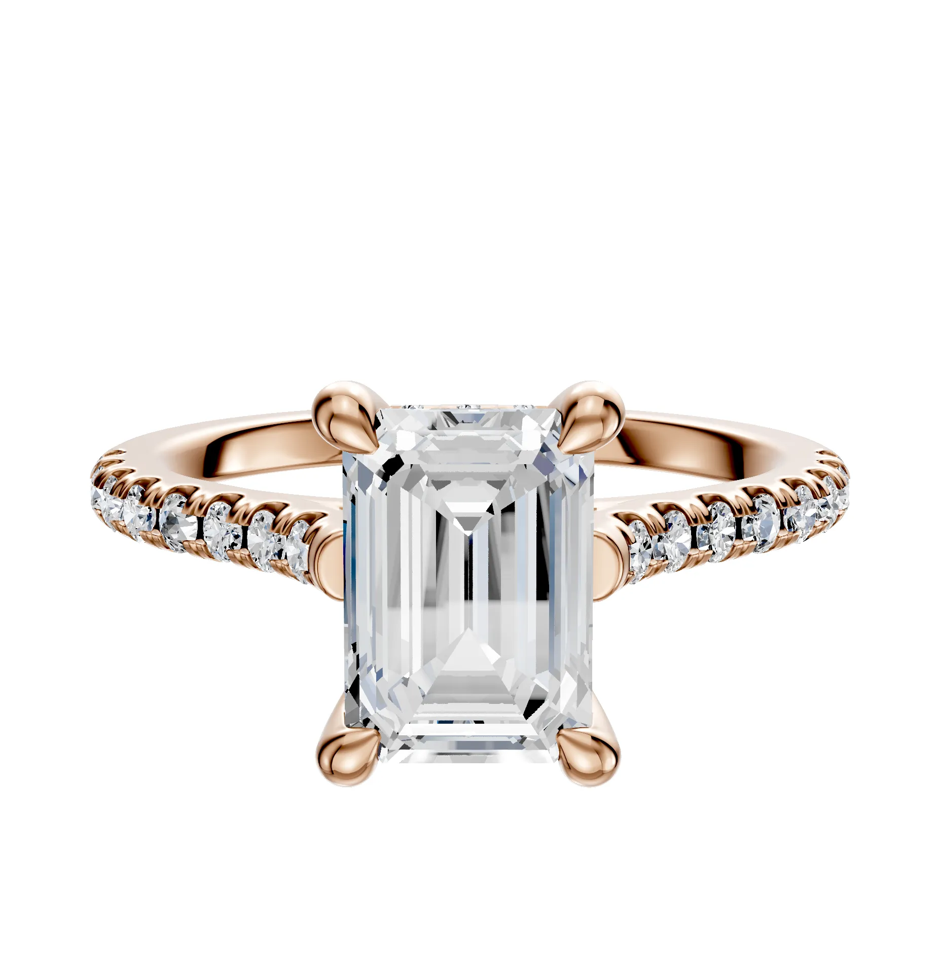 14K Rose Gold 4 Prong Hidden Halo Cathedral Dome 1-Row-Pave 2.5mm Engagement Ring sold by Effy