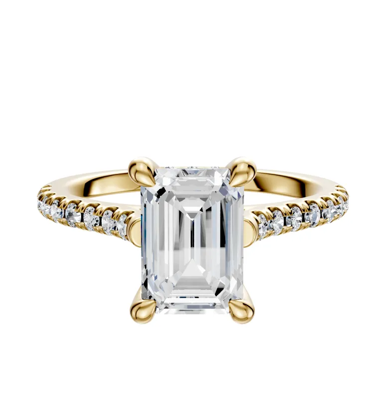 14K Yellow Gold 4 Prong Hidden Halo Cathedral Dome 1-Row-Pave 2.5mm Engagement Ring sold by Effy