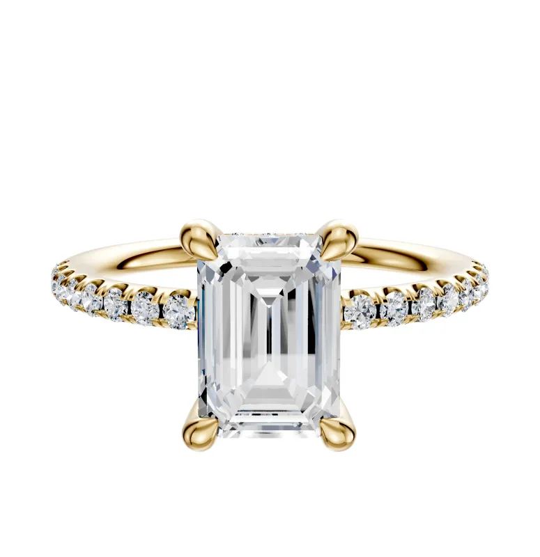 18K Yellow Gold 4 Prong Hidden Halo Classic Dome 1-Row-Pave 2.5mm Engagement Ring sold by Effy