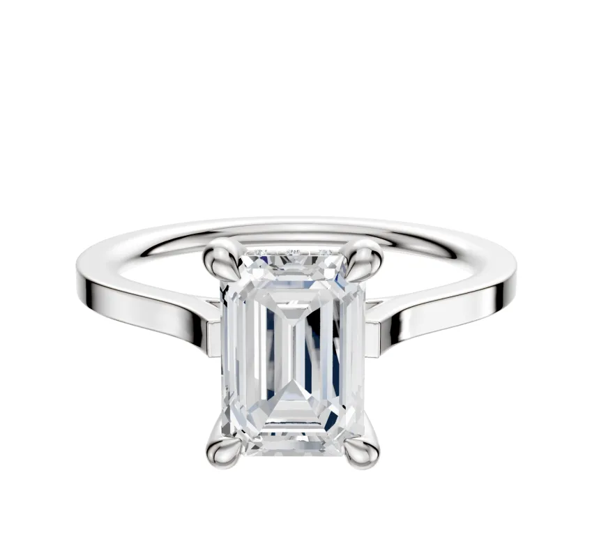 14K White Gold 4 Prong Hidden Halo Cathedral Flat 1.5mm Engagement Ring made by Effy