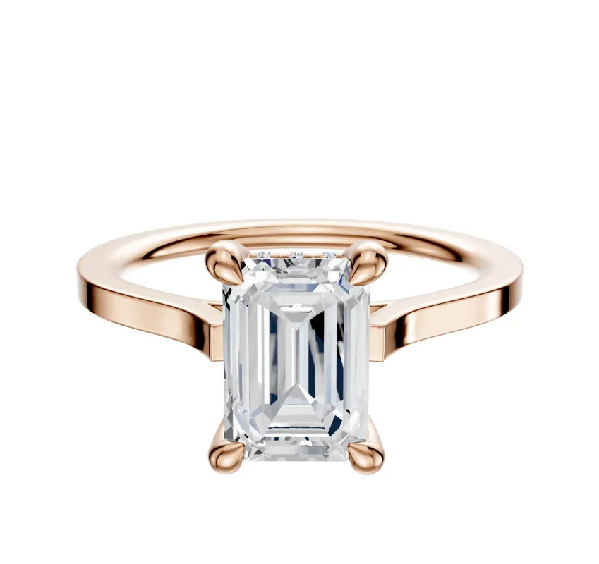 14K Rose Gold 4 Prong Hidden Halo Cathedral Flat 1.5mm Engagement Ring made by Effy