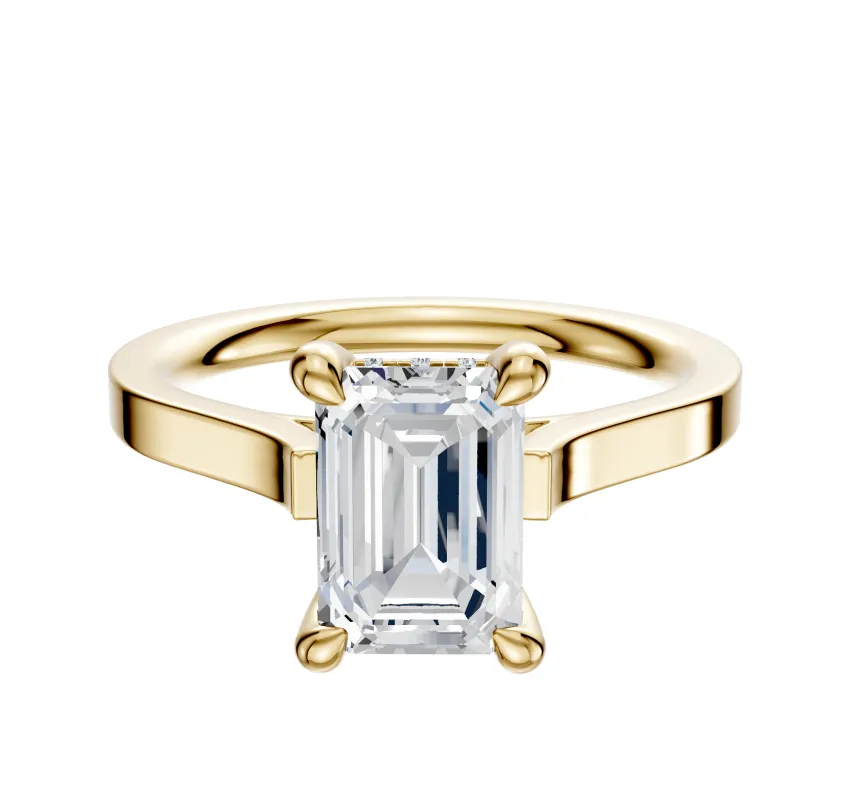 14K Yellow Gold 4 Prong Hidden Halo Cathedral Flat 2.0mm Engagement Ring made by Effy