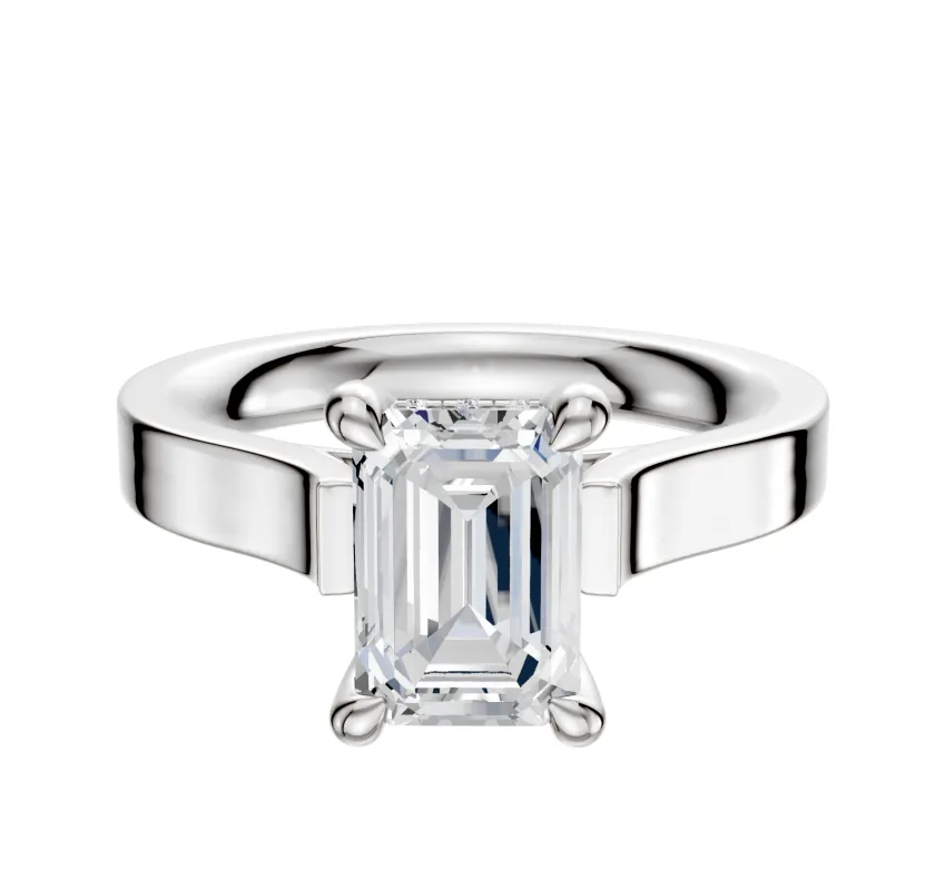 14K White Gold 4 Prong Hidden Halo Cathedral Flat 3.0mm Engagement Ring made by Effy