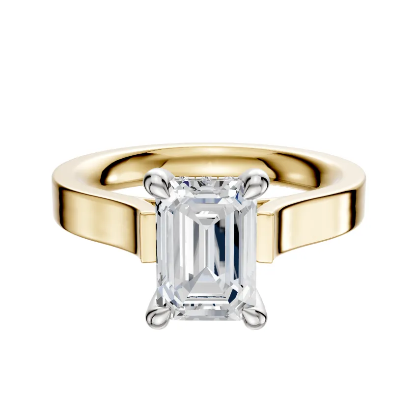14K Two Tone 4 Prong Hidden Halo Cathedral Flat 3.0mm Engagement Ring made by Effy