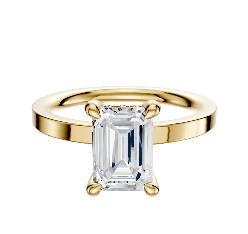 18K Yellow Gold 4 Prong Hidden Halo Classic Flat 2.0mm Engagement Ring made by Effy