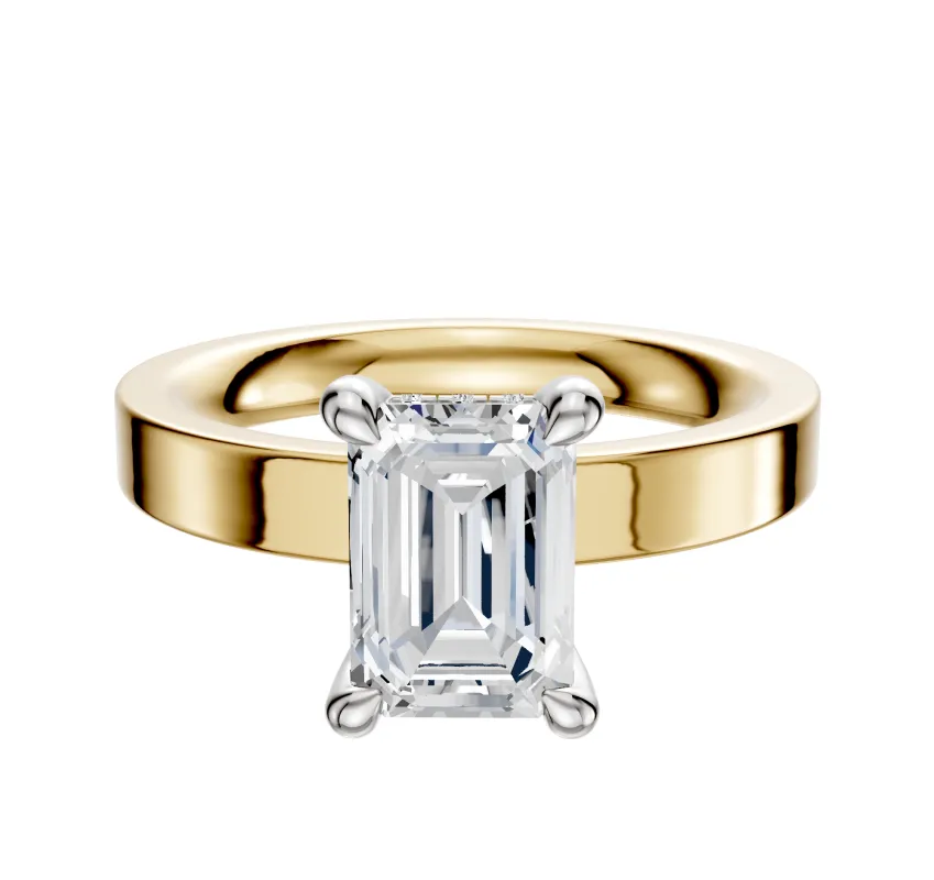 18K Two Tone 4 Prong Hidden Halo Classic Flat 3.0mm Engagement Ring sold by Effy