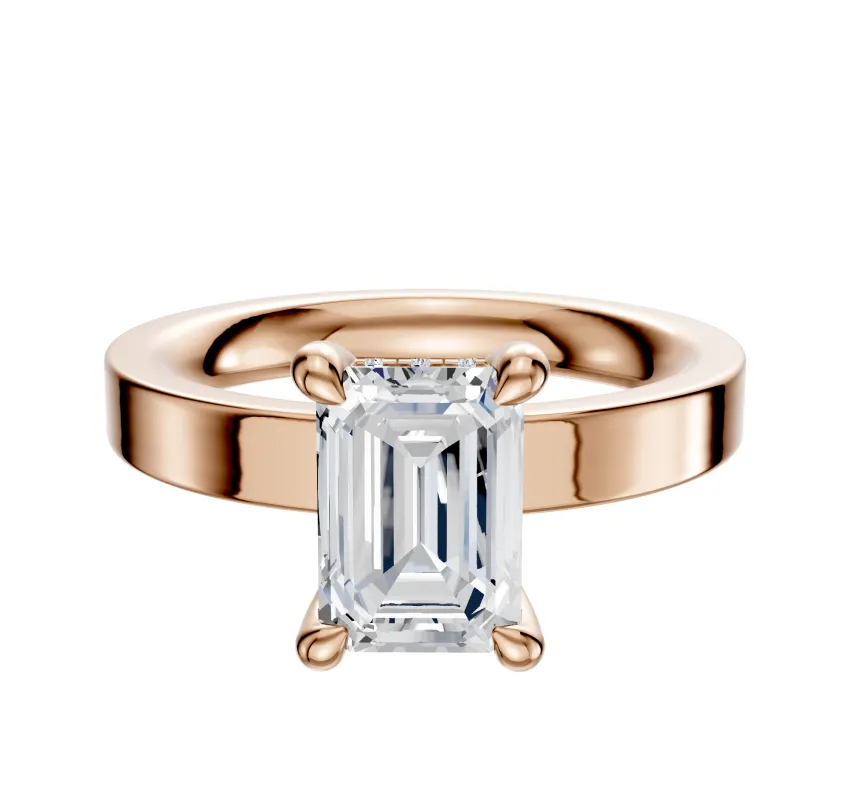 18K Rose Gold 4 Prong Hidden Halo Classic Flat 3.0mm Engagement Ring made by Effy