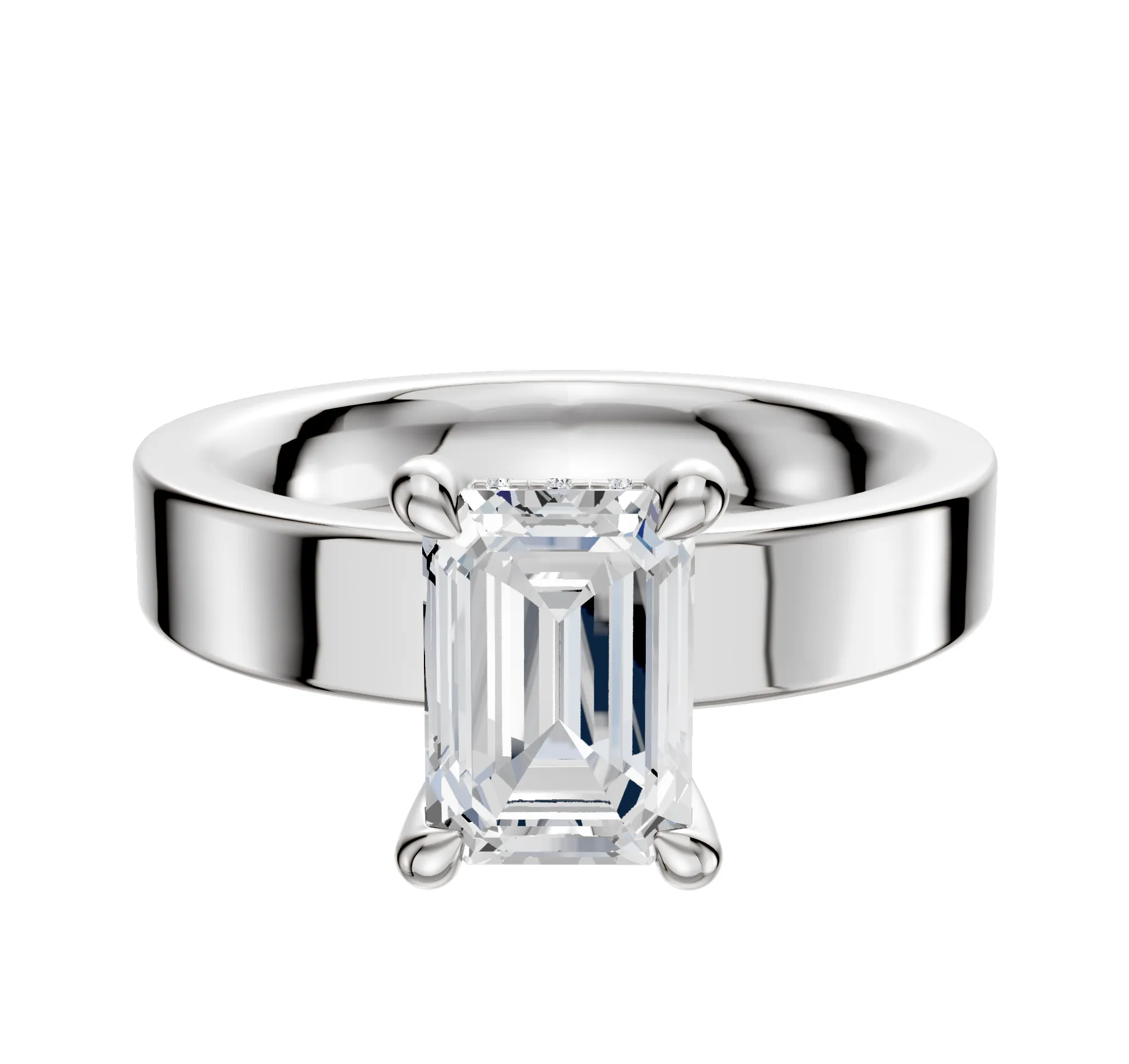 14K White Gold 4 Prong Hidden Halo Classic Flat 4.0mm Engagement Ring sold by Effy
