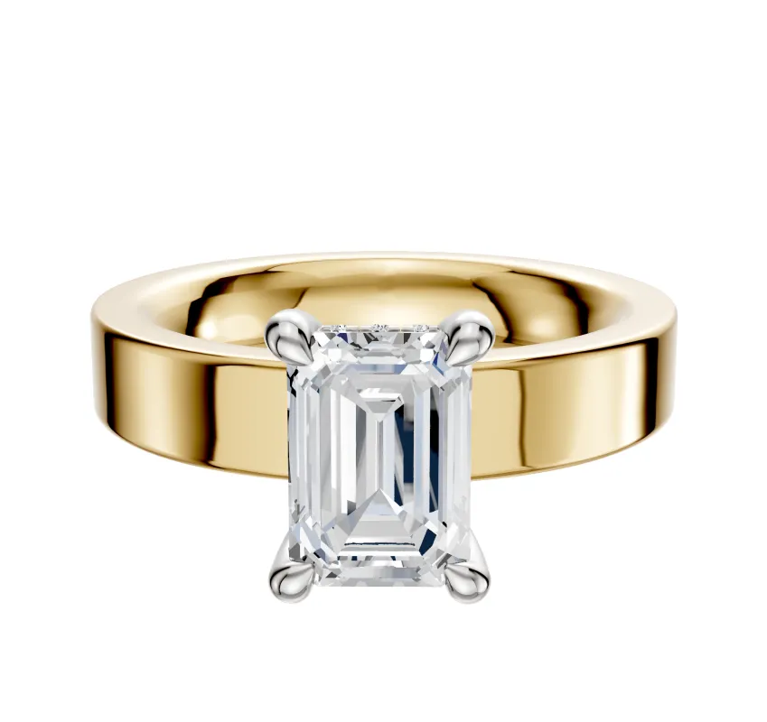 18K Two Tone 4 Prong Hidden Halo Classic Flat 4.0mm Engagement Ring made by Effy