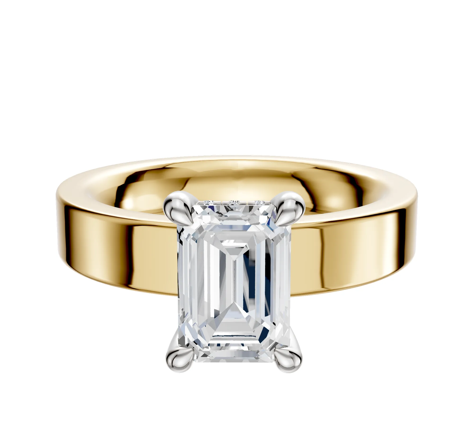 18K Two Tone 4 Prong Hidden Halo Classic Flat 4.0mm Engagement Ring sold by Effy