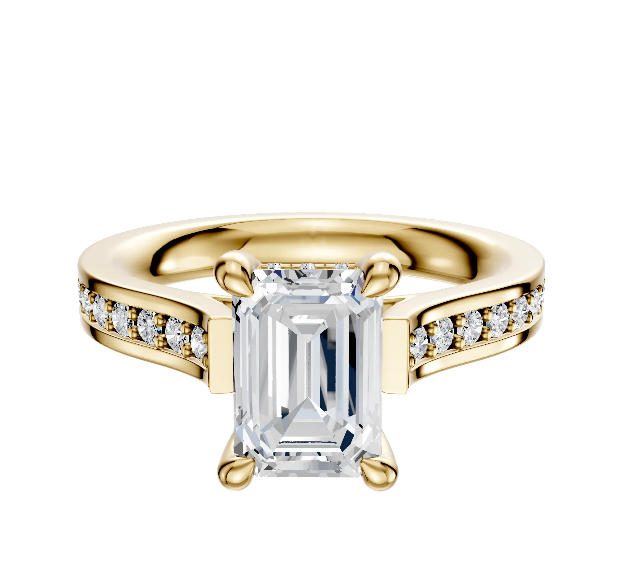 14K Yellow Gold 4 Prong Hidden Halo Cathedral Flat 1-Row-Pave 2.5mm Engagement Ring sold by Effy