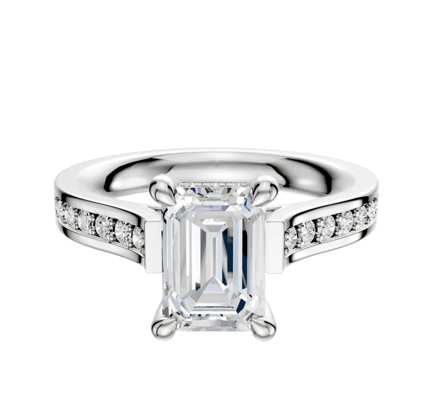 14K White Gold 4 Prong Hidden Halo Cathedral Flat 1-Row-Pave 2.5mm Engagement Ring made by Effy