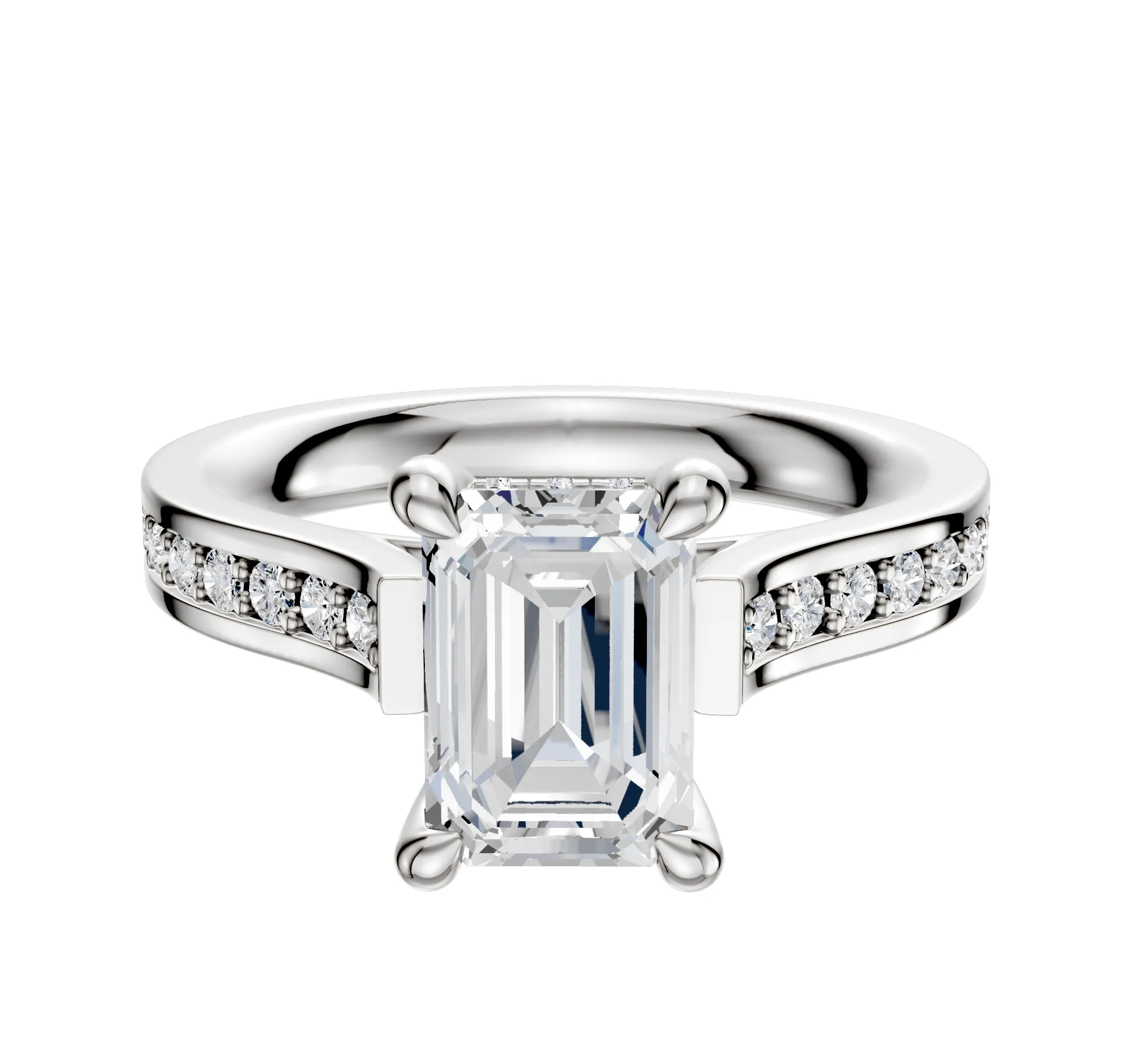 14K White Gold 4 Prong Hidden Halo Cathedral Flat 1-Row-Pave 2.5mm Engagement Ring sold by Effy
