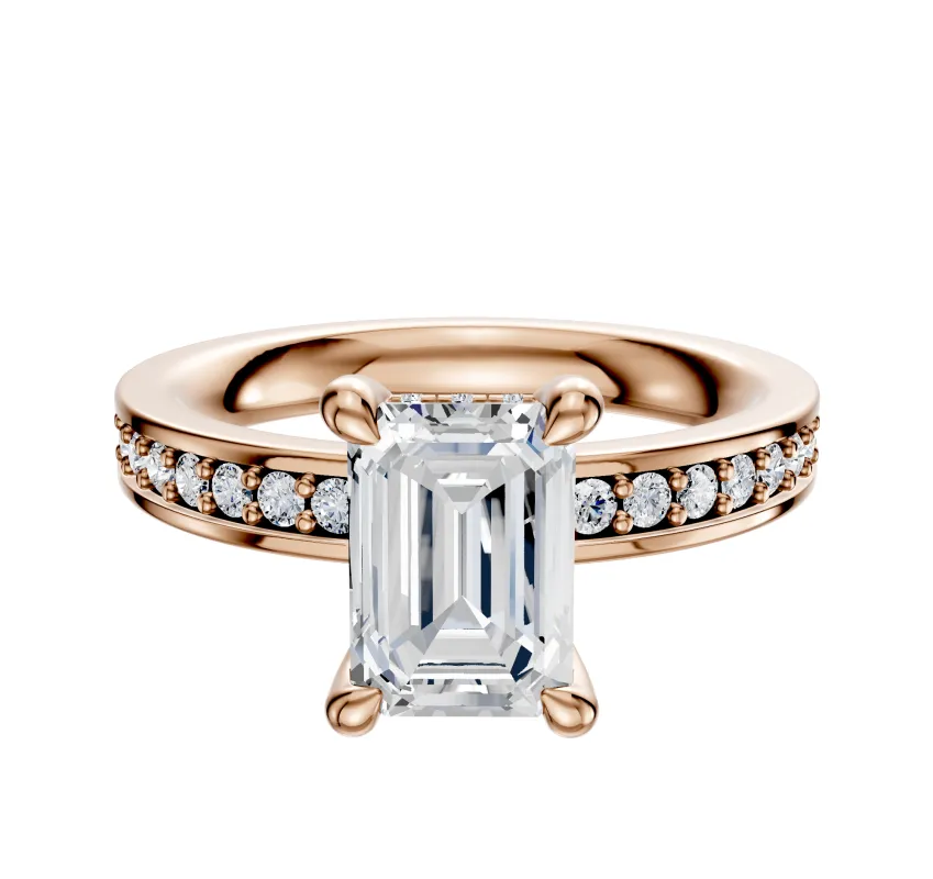 14K Rose Gold 4 Prong Hidden Halo Classic Flat 1-Row-Pave 2.5mm Engagement Ring made by Effy