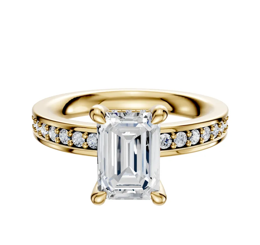 18K Yellow Gold 4 Prong Hidden Halo Classic Flat 1-Row-Pave 2.5mm Engagement Ring sold by Effy