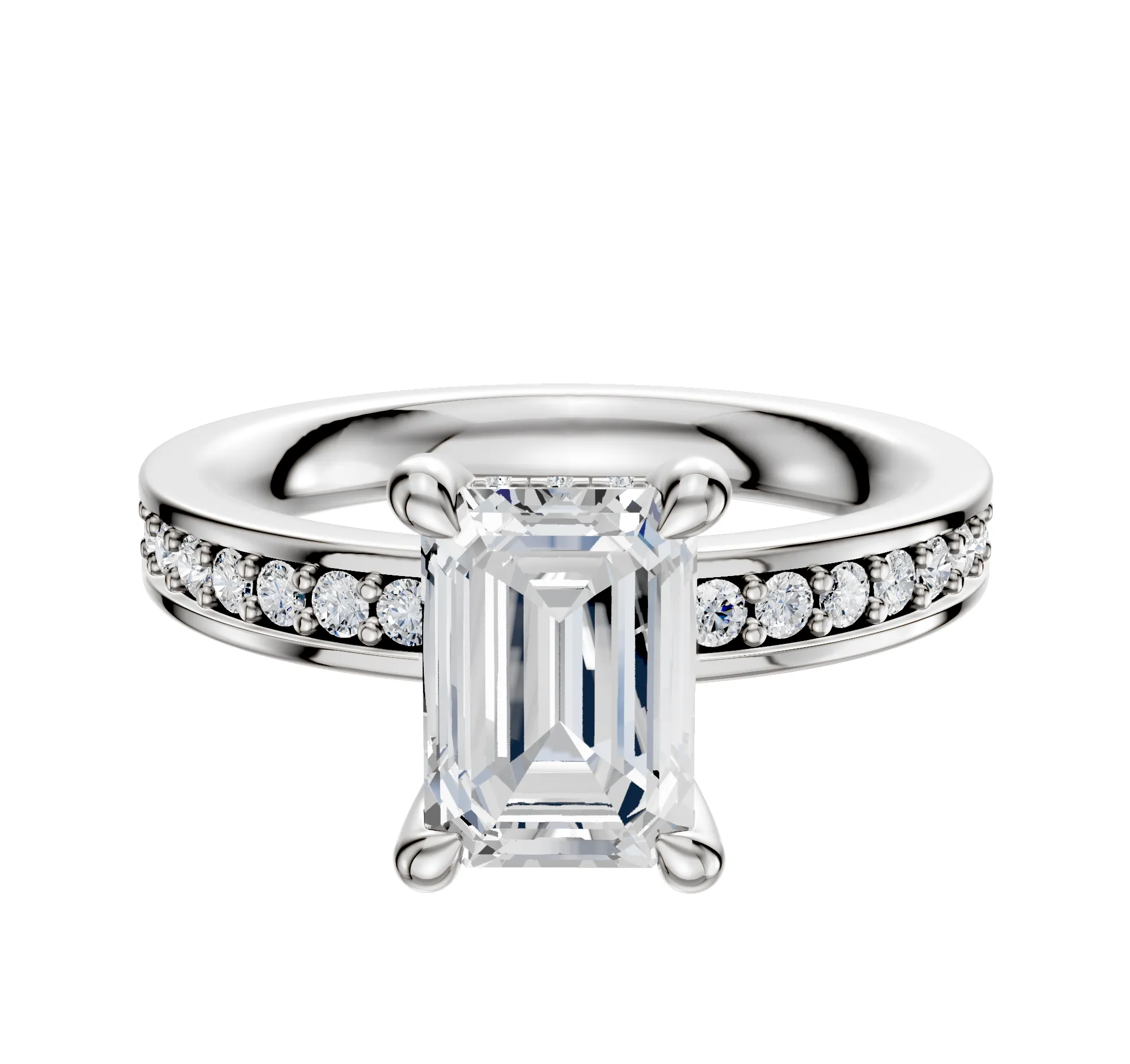 18K White Gold 4 Prong Hidden Halo Classic Flat 1-Row-Pave 2.5mm Engagement Ring sold by Effy