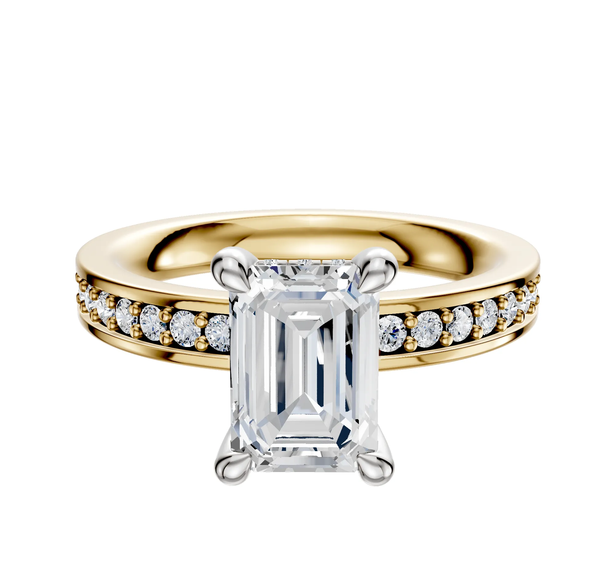 18K Two Tone 4 Prong Hidden Halo Classic Flat 1-Row-Pave 2.5mm Engagement Ring sold by Effy