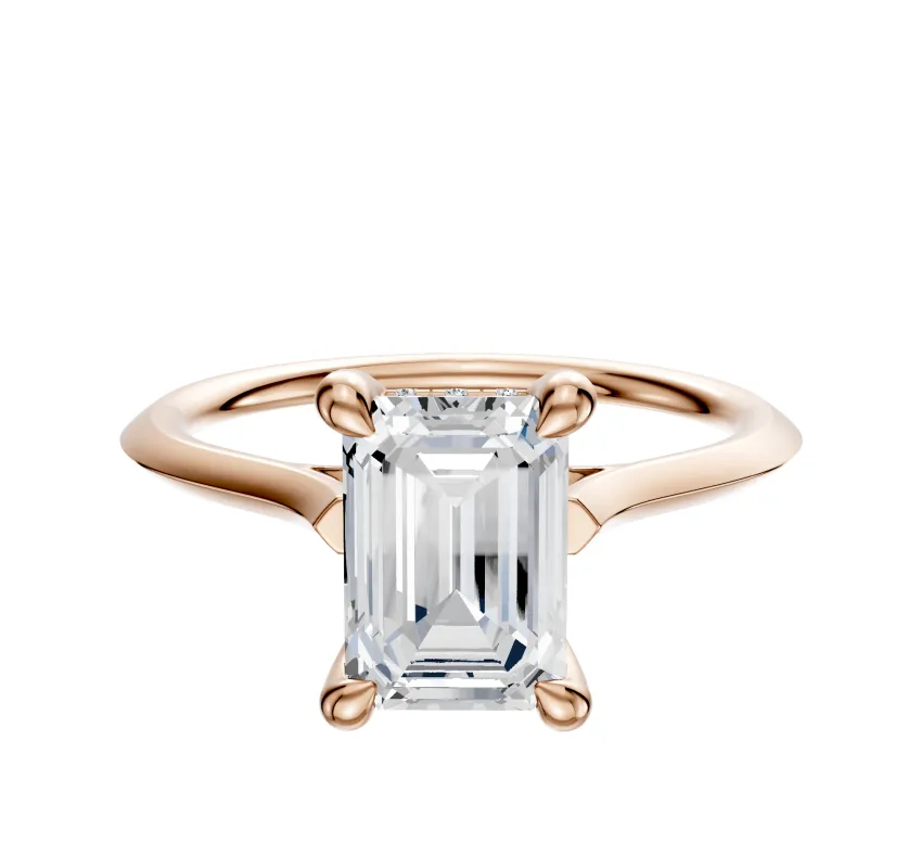 14K Rose Gold 4 Prong Hidden Halo Cathedral Knife Edge 1.5mm Engagement Ring made by Effy